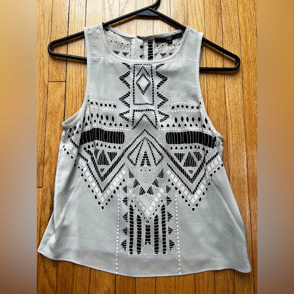 Tibi sleeveless silk blouse gray and black size 0